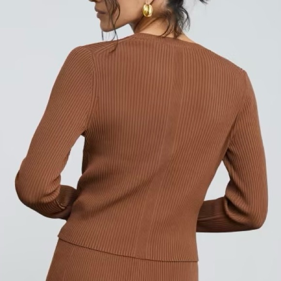 NWT Everlane The Ribbed Cropped Cardigan - Cocoa Brown - Picture 2 of 10
